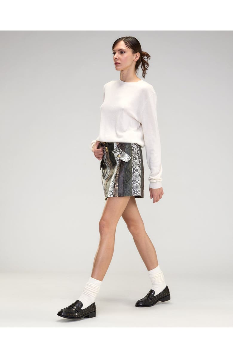 Cynthia Rowley Snake-Embossed Vegan Leather Skirt, Alternate, color,
