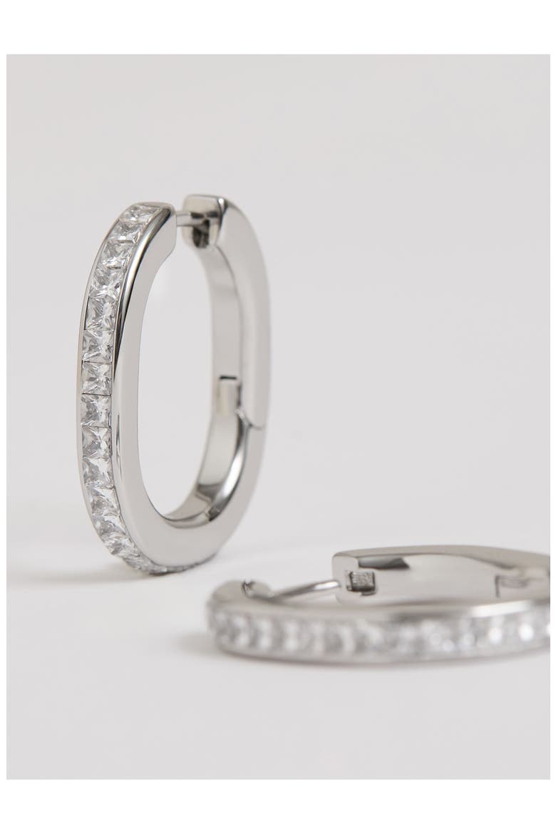 Mia Modern Cubic Zirconia Hoop Earrings, Alternate, color, SILVER TONE/ CLEAR CRYSTAL