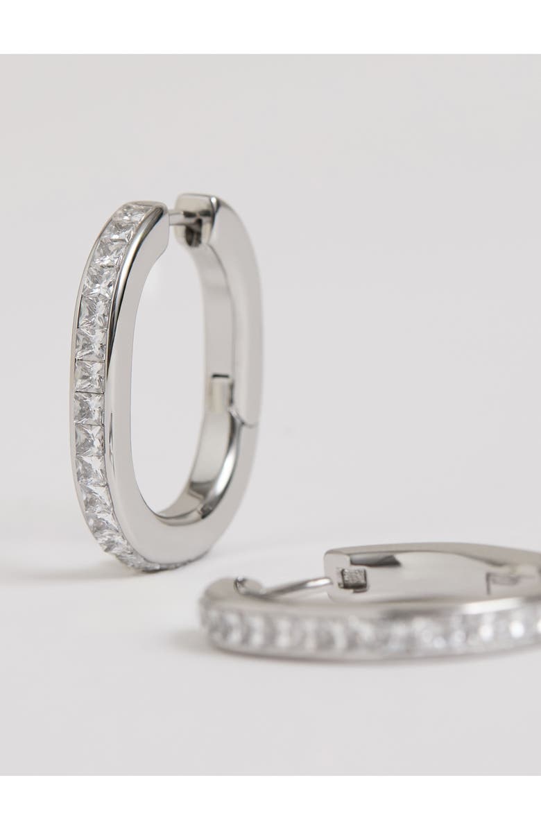 Reiss Mia Modern Cubic Zirconia Hoop Earrings, Alternate, color, Silver Tone/ Clear Crystal