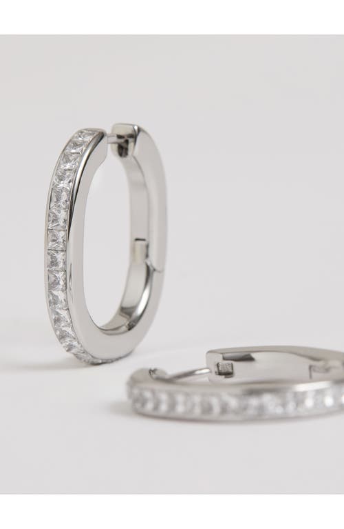Reiss Mia Modern Cubic Zirconia Hoop Earrings In Silver Tone/clear Crystal