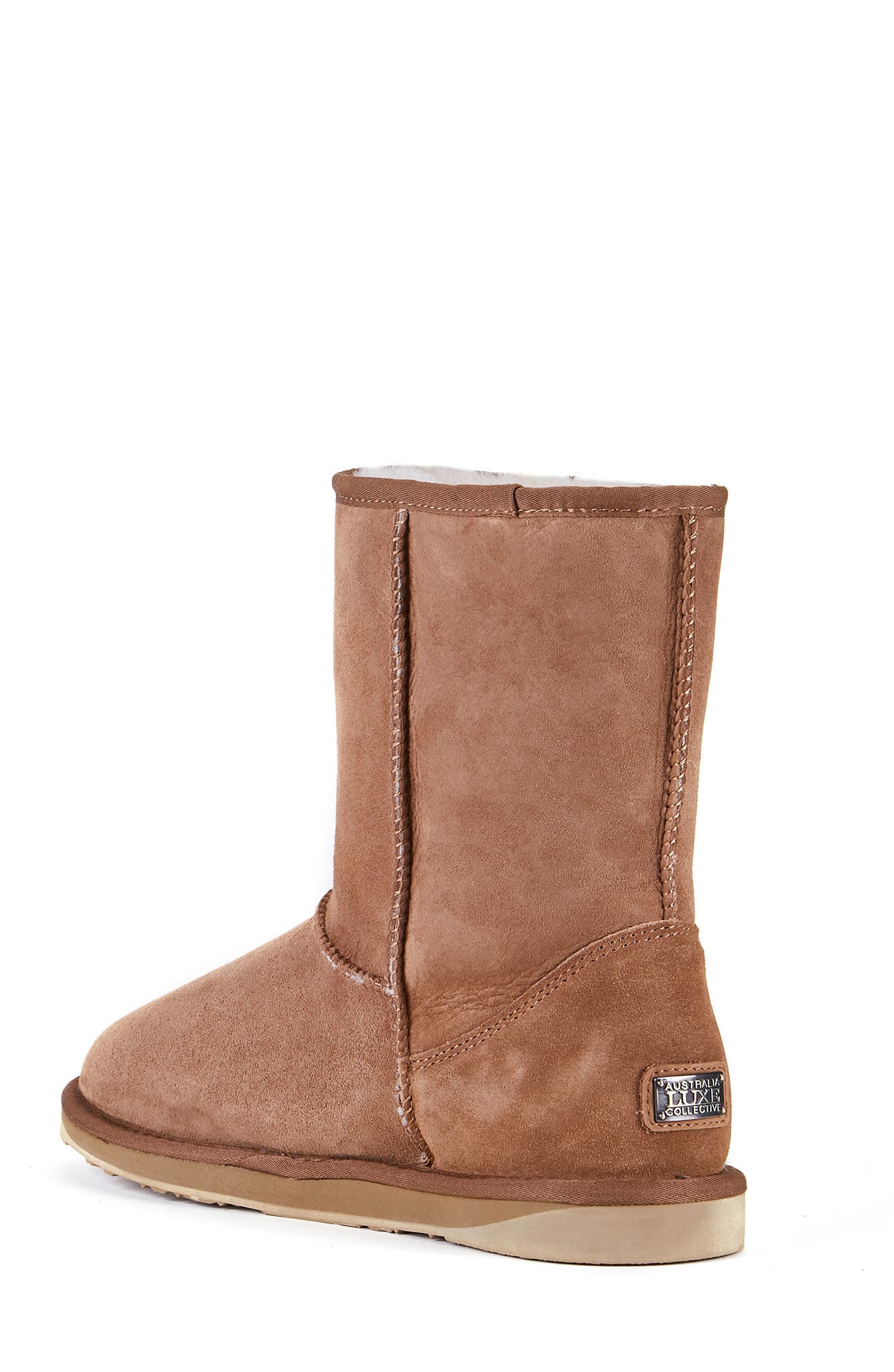 Australia Luxe Collective Suede Genuine Shearling Lined Cosy Short Boot, Alternate, color, Chestnut