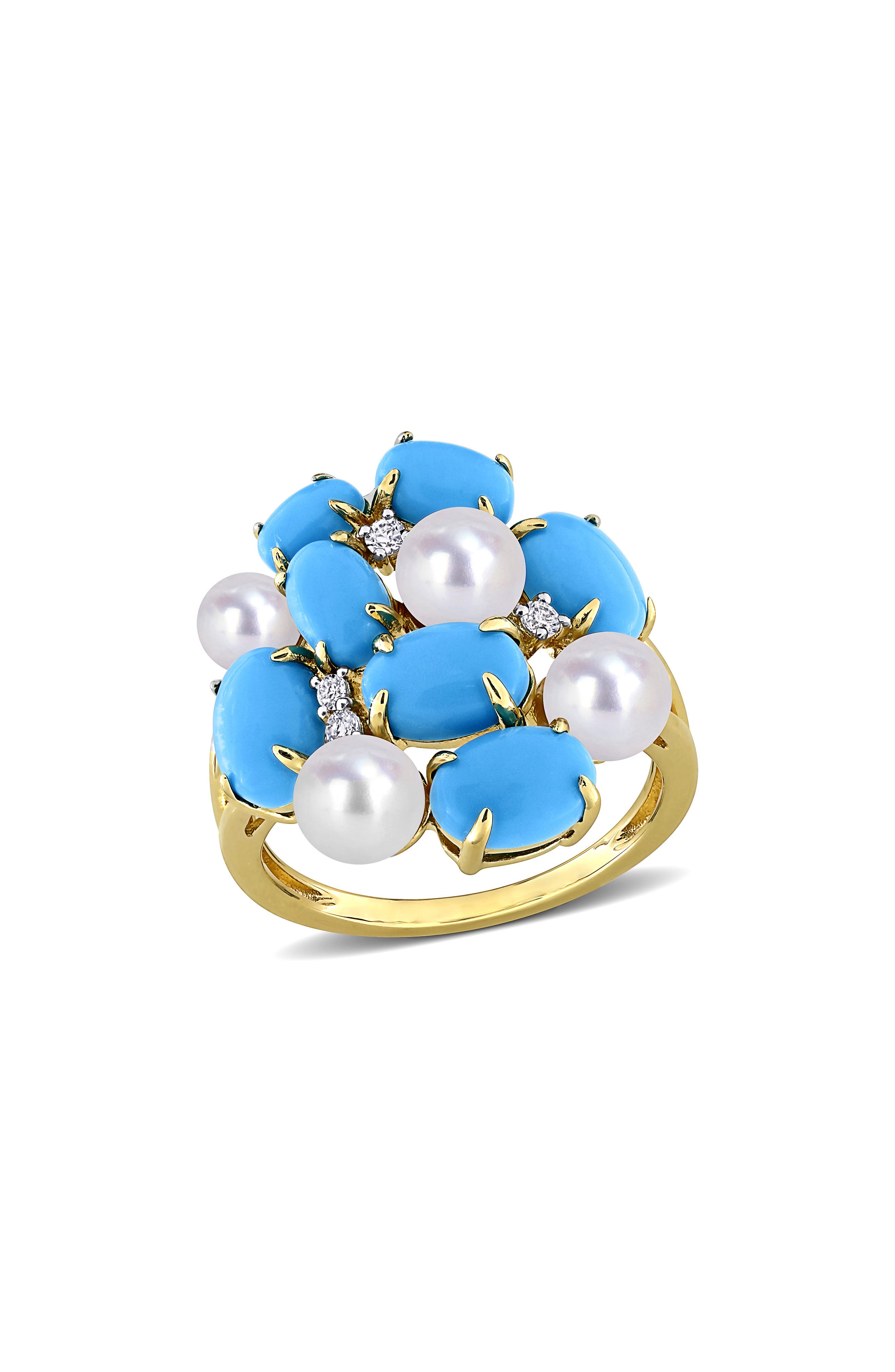 DELMAR Cultured Freshwater Pearl & Created Turquoise Cluster Ring