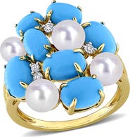 DELMAR Cultured Freshwater Pearl & Created Turquoise Cluster Ring