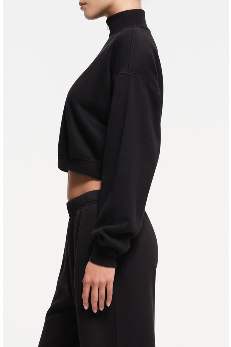 Half Zip Crop Cotton Fleece Blend Sweatshirt, Alternate, color, ONYX