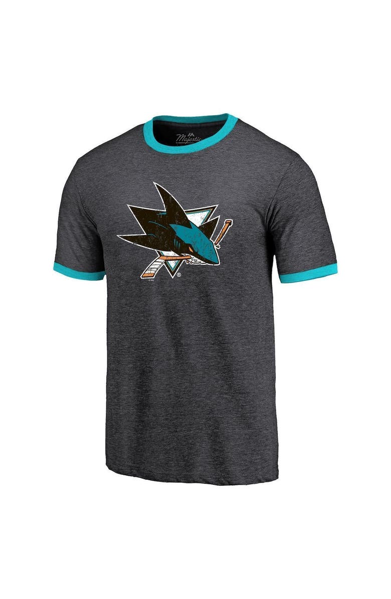 Majestic Threads Men's Majestic Threads Heathered Black San Jose Sharks Ringer Contrast Tri-Blend T-Shirt, Alternate, color, 