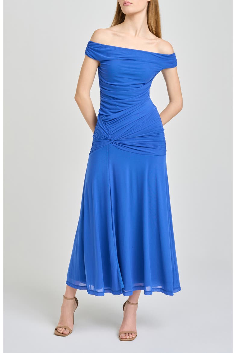 x Hannah Lovey Porter Margaux Off the Shoulder Ruched Dress (Nordstrom Exclusive), Main, color, BLUE