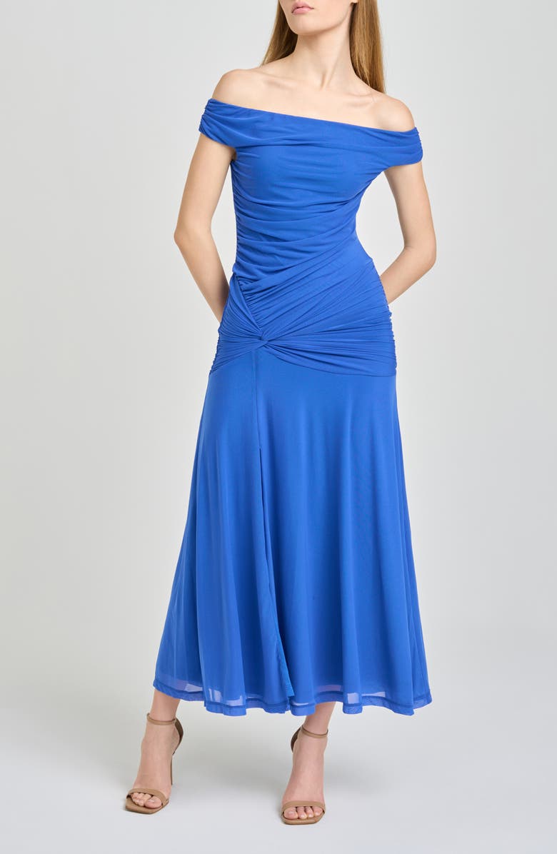 WAYF Margaux Off the Shoulder Ruched Dress, Main, color, Blue