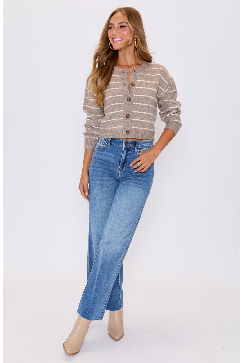 Blaire Stripe Crop Cardigan, Alternate, color, TAUPE IVORY