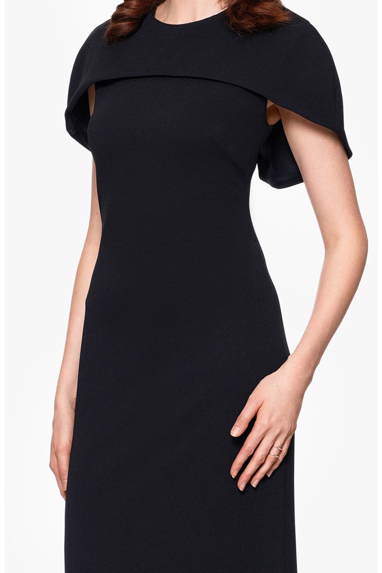 Cape Short Sleeve Scuba Crepe Gown, Alternate, color, BLACK