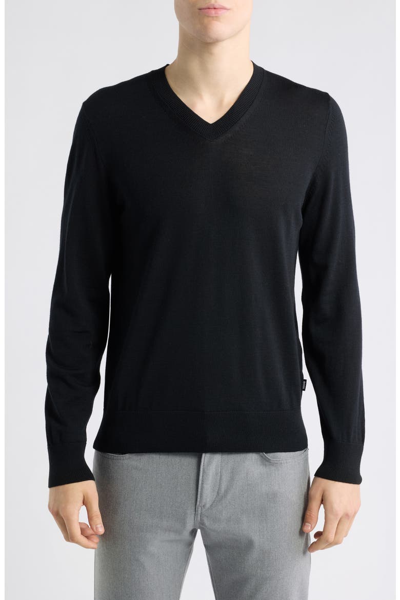 Melba V-Neck Wool Sweater, Main, color, BLACK