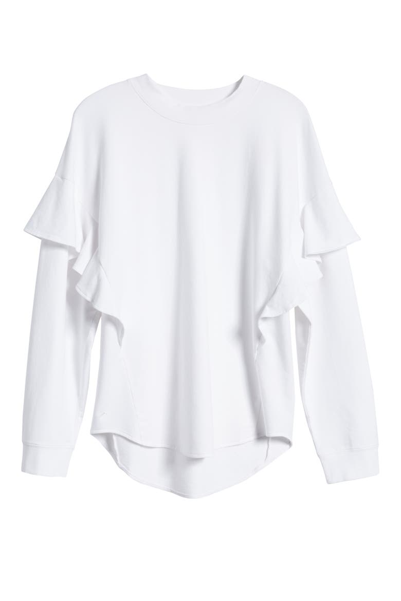Ruffle Detail Sweatshirt, Alternate, color, WHITE