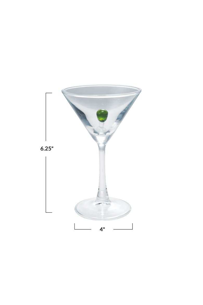 6-Ounce Stemmed Martini Glass with Olive Inside, Green and Red, Alternate, color, Green