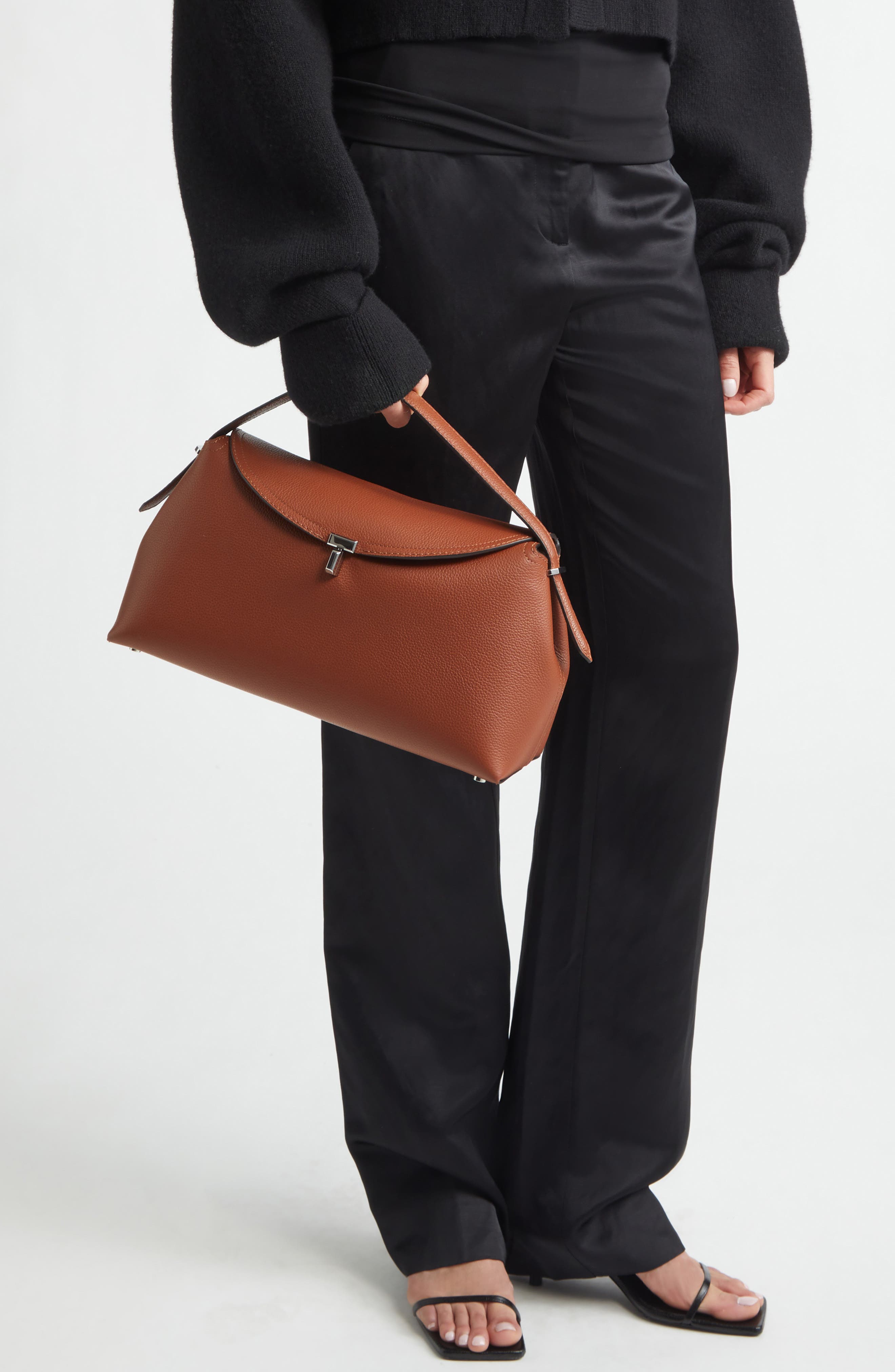 TOTEME T-Lock Grained Leather Top Handle Bag, Alternate, color, Sienna