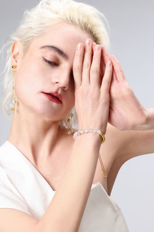 Classicharms Frostlily Azeztulite Crystal And Bead Bolo Bracelet In Gold