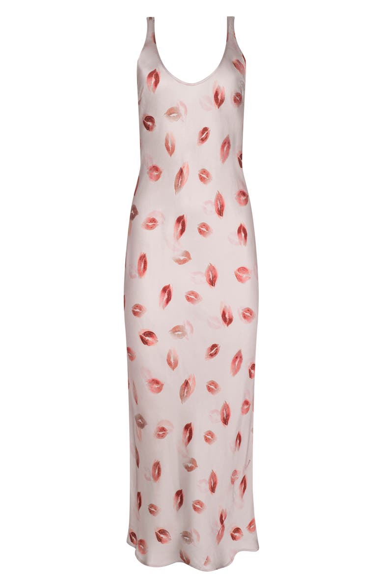 L'AGENCE Akiya Kiss Print Satin Maxi Slipdress, Alternate, color, Taupe/ Dk Red Fd Kiss