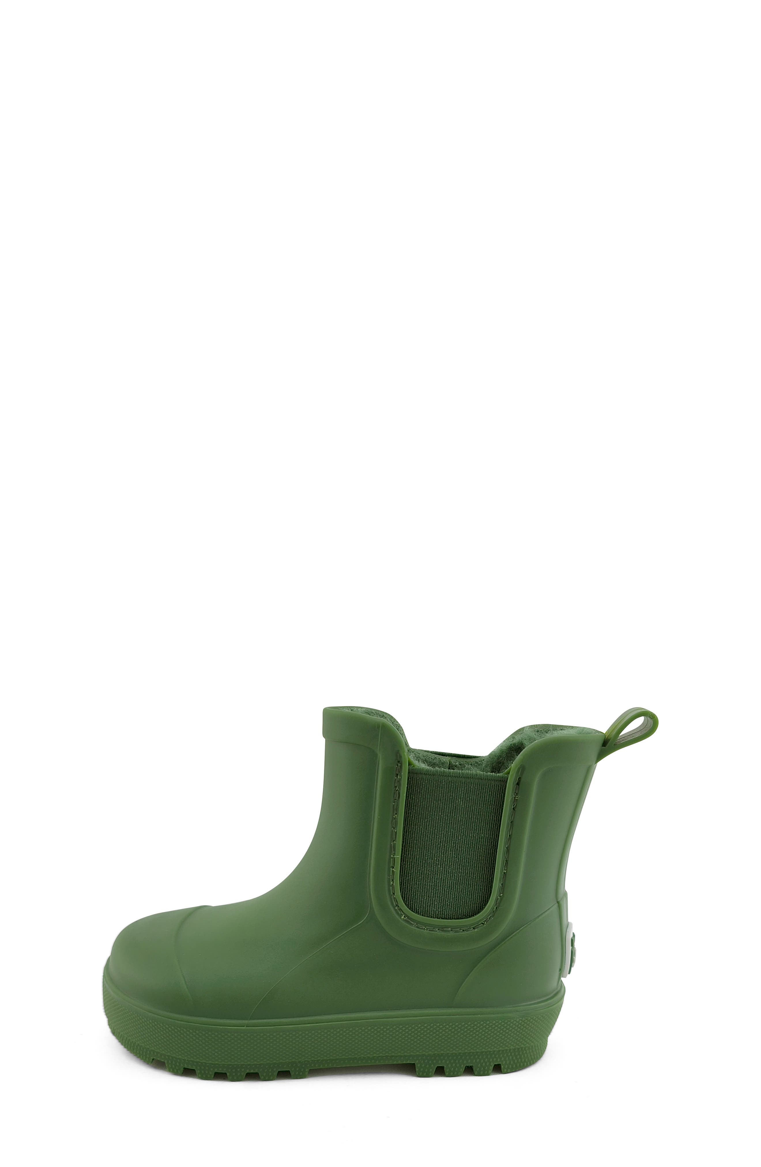 BEARPAW Kids' Shortie Rain Boot with Faux Fur Lining, Alternate, color, Hunter Green W/ Faux Fur