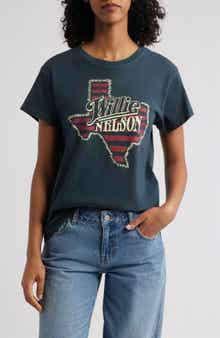 Daydreamer Willie Nelson Texas Stripe Cotton Graphic T-Shirt