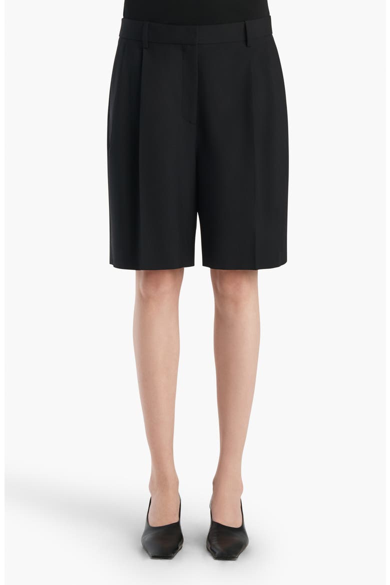 Auggie Pleated Wool Wide Leg Shorts, Main, color, BLACK
