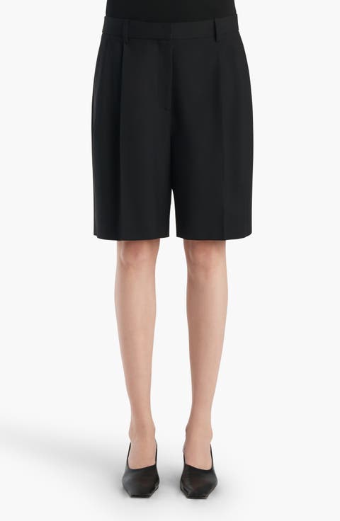 Auggie Pleated Wool Wide Leg Shorts