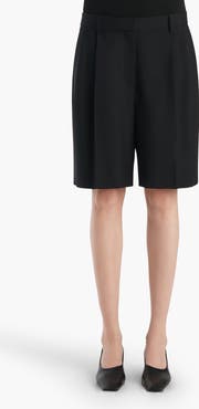 Khaite Auggie Pleated Wool Wide Leg Shorts