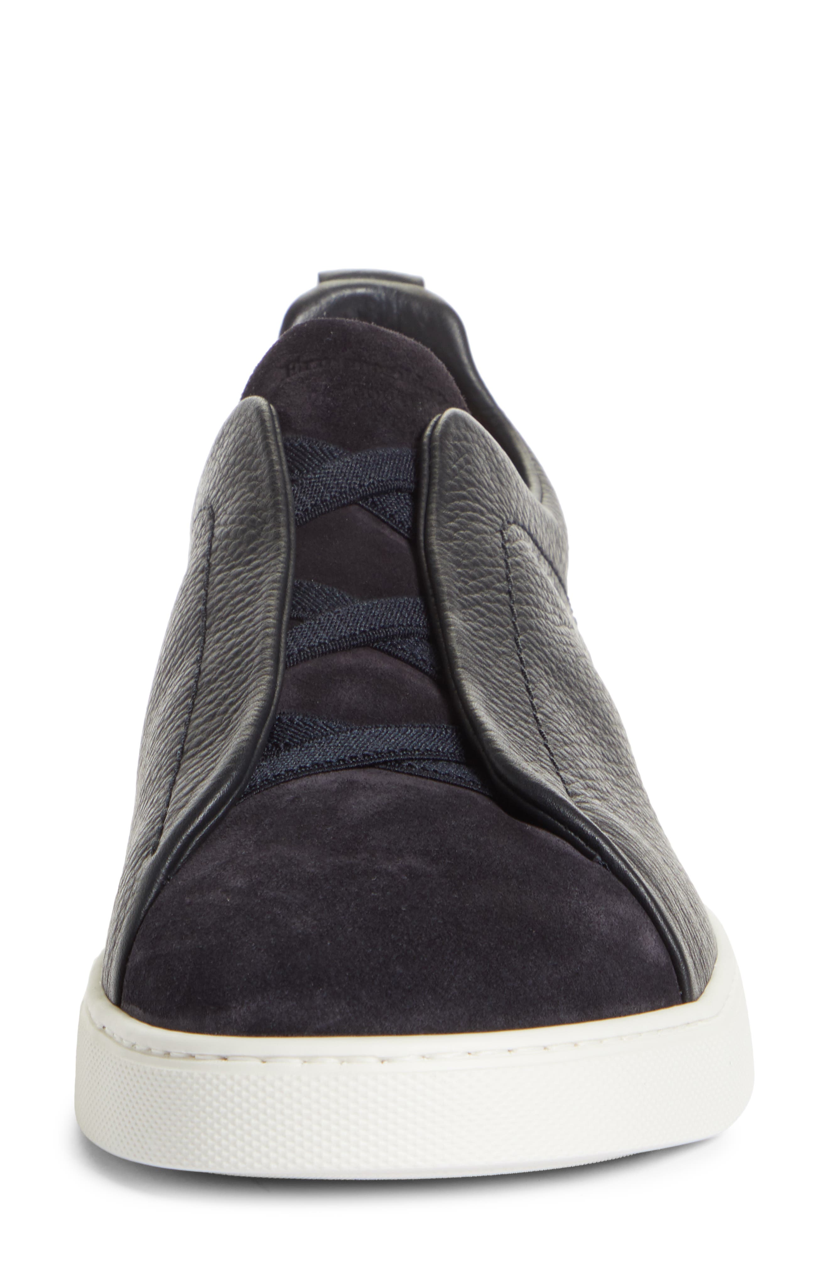 ZEGNA Triple Stitch Grained Leather 
Suede Slip-On Sneaker, Alternate, color, 