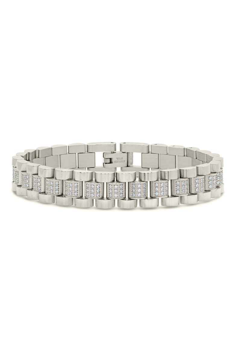 CZ Accent Watch Chain Bracelet, Alternate, color, SILVER