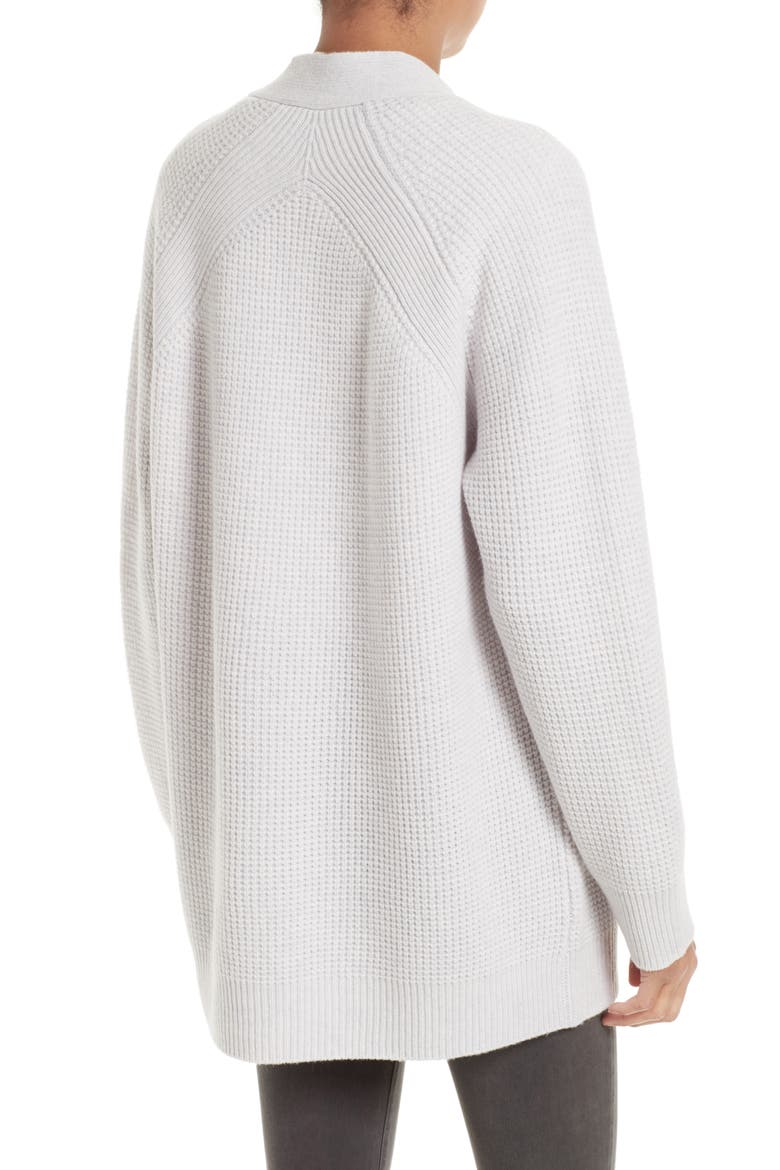 Waffle Stitch Boyfriend Cardigan, Alternate, color, HEATHER WHITE