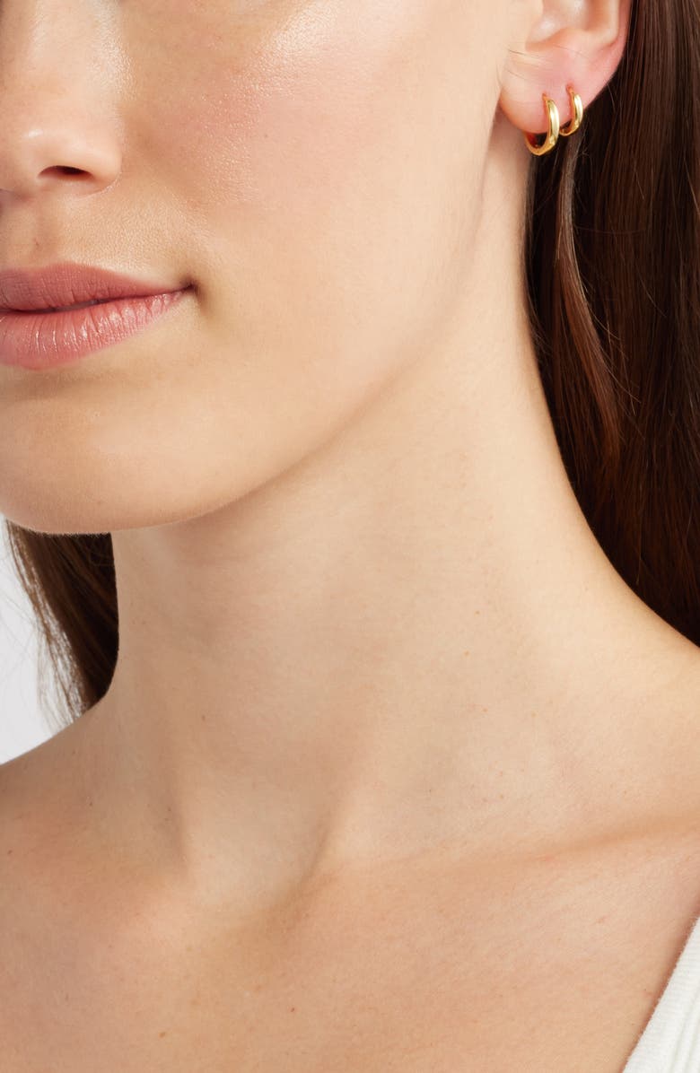 Nordstrom Skinny Huggie Hoop Earrings, Alternate, color, 14K Gold Plated