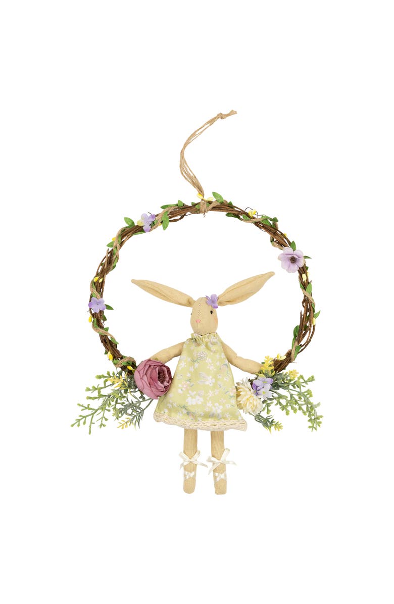 Northlight Girl Bunny Artificial Floral Mini Easter Wreath - 10" - Green, Main, color, Yellow