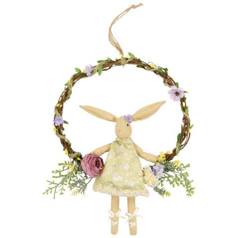 Girl Bunny Artificial Floral Mini Easter Wreath - 10" - Green