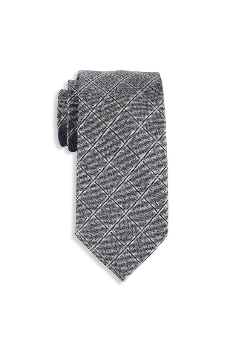 Michael Kors Big & Tall Yarrow Grid Patterned Tie, Main, color, Charcoal