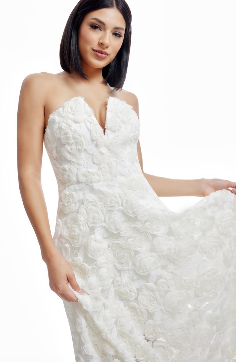 Dress the Population Briella Rosette Strapless Fit & Flare Dress, Alternate, color, Off White