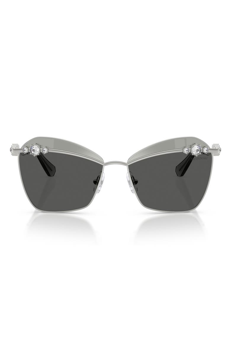 Swarovski 57mm Butterfly Sunglasses, Main, color, Silver / Grey Tampo Silver