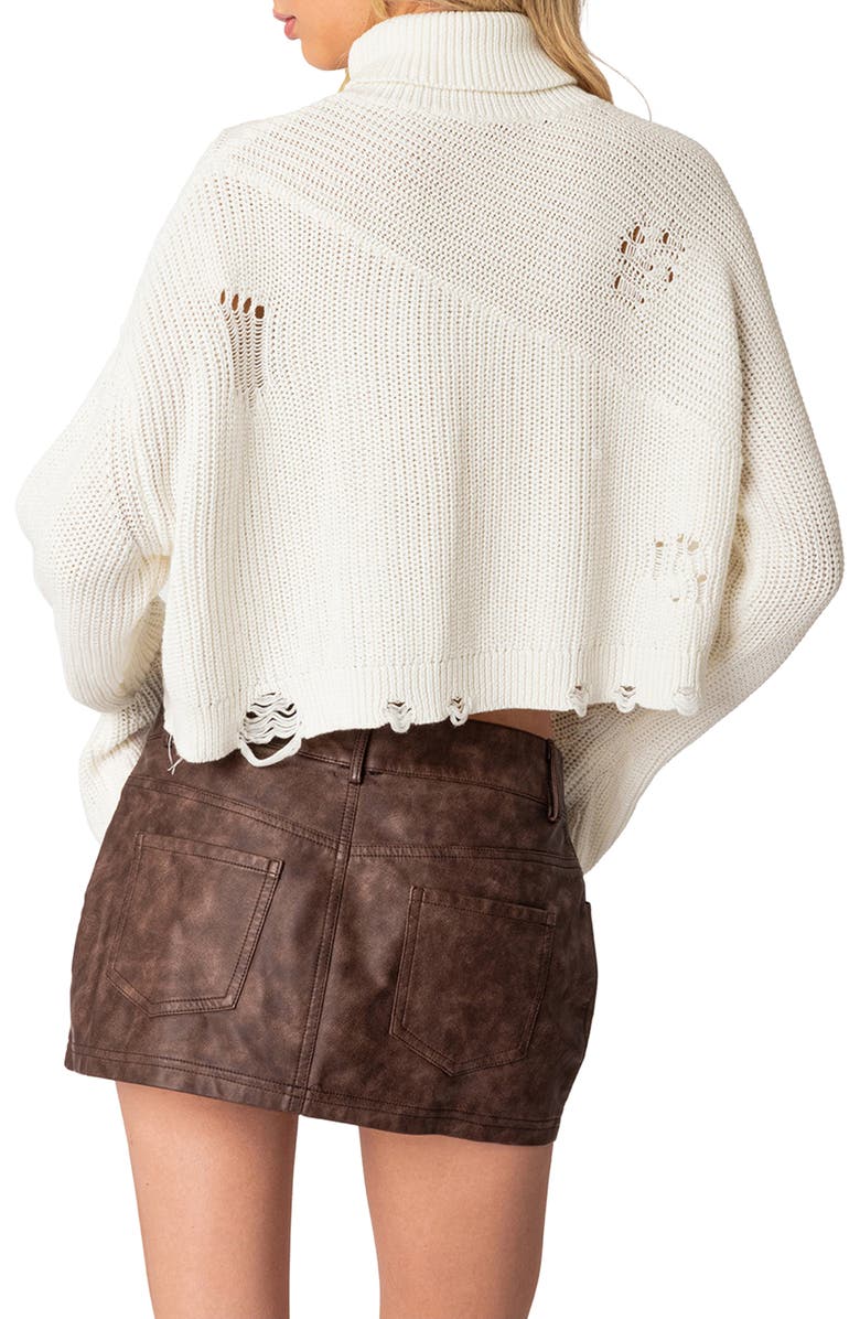 EDIKTED Distressed Rib Cotton Turtleneck Sweater, Alternate, color,