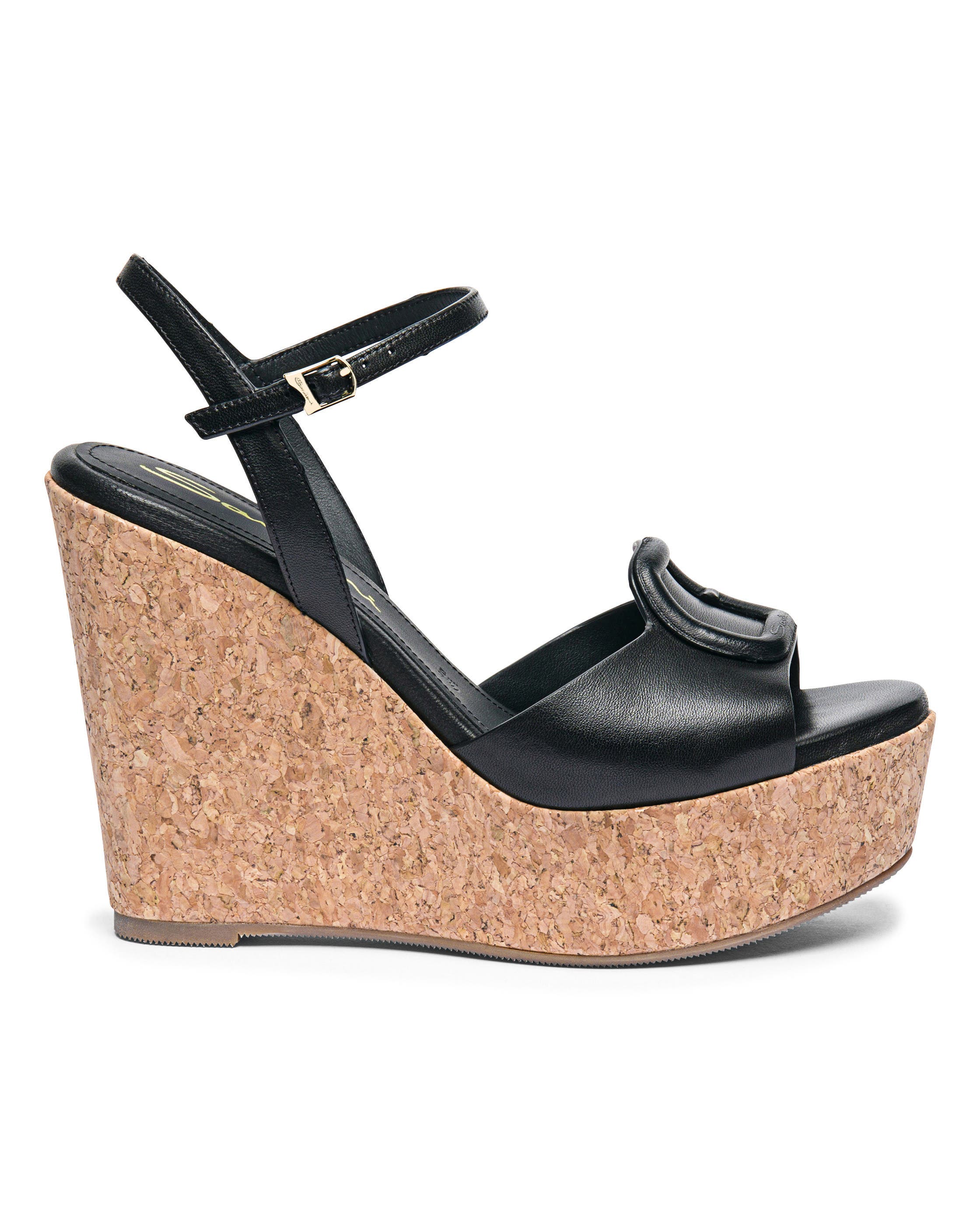 Women's leather wedge, Alternate, color, Black