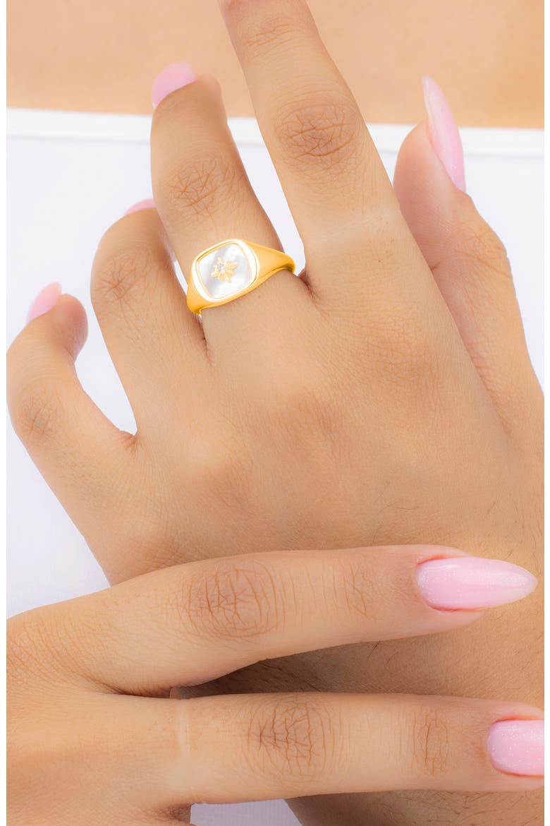 Simona Mother of Pearl Cubic Zirconia Signet Ring, Alternate, color, GOLD
