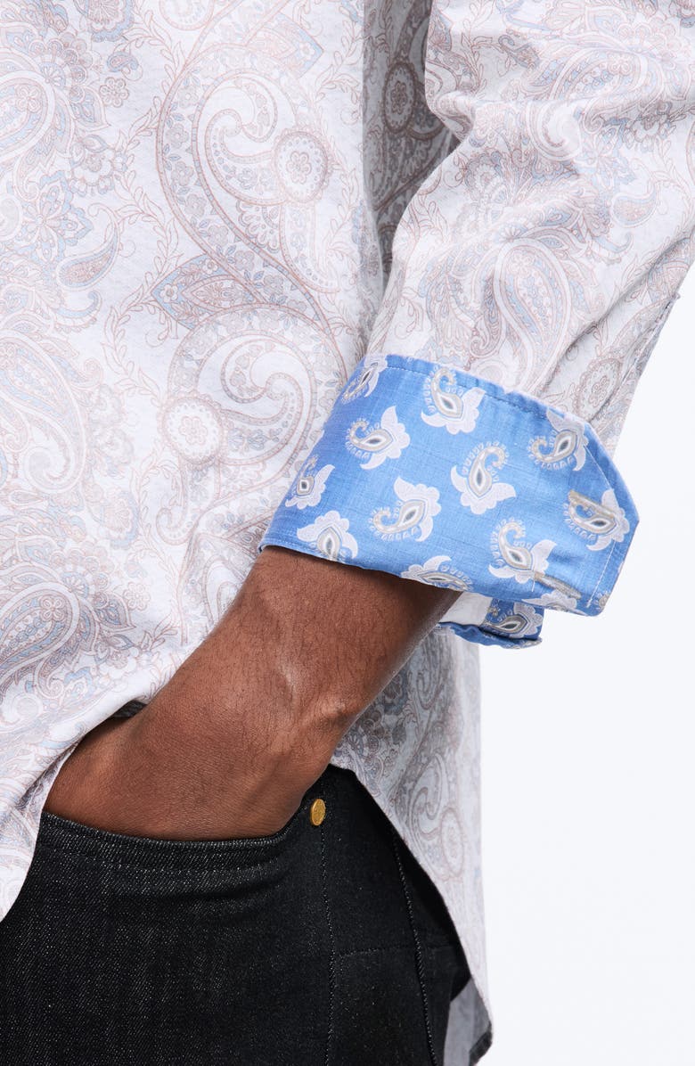 Robert Graham Auberry Paisley Stretch Cotton Button-Up Shirt, Alternate, color, Tan