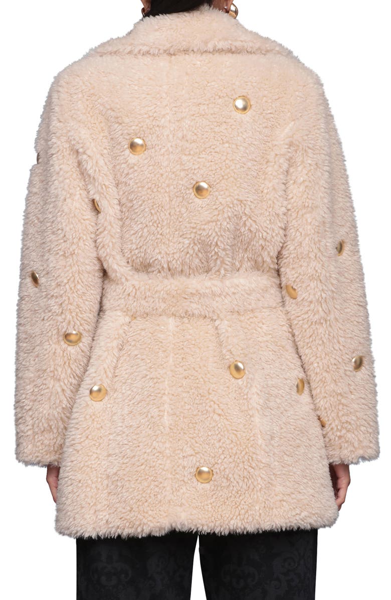 Avec Les Filles Stud Detail Faux Fur Coat, Alternate, color, Ivory-Gold Studded