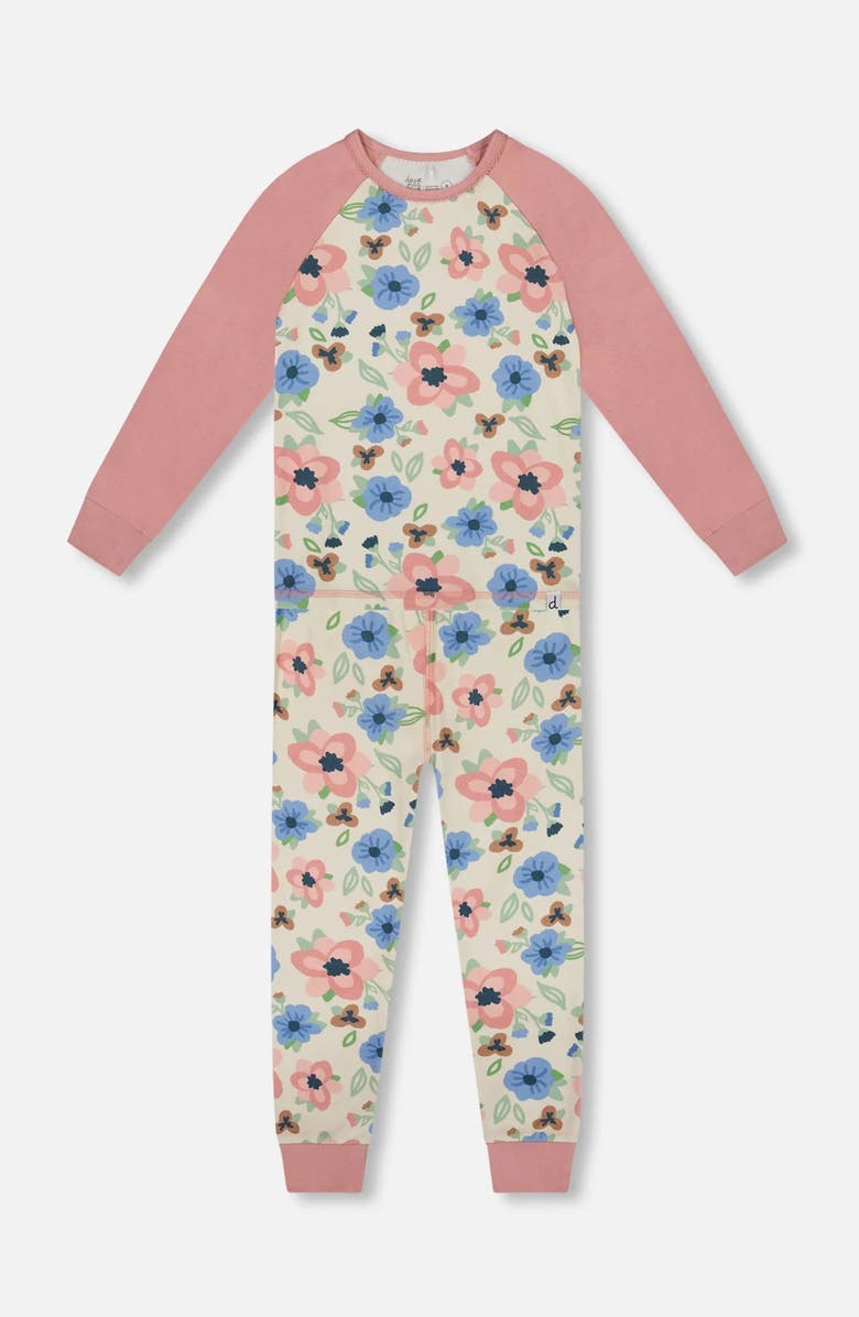 Deux par Deux Organic Cotton Two-Piece Pajamas, Main, color, Off-White Flower Print