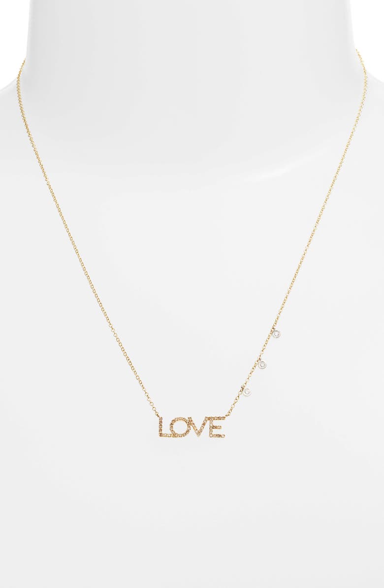 Meira T Pavé Diamond Love & Bezel Necklace, Alternate, color, Yellow Gold