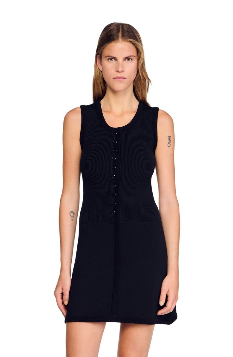 SANDRO Short ribbed knit dress, Alternate, color, Black