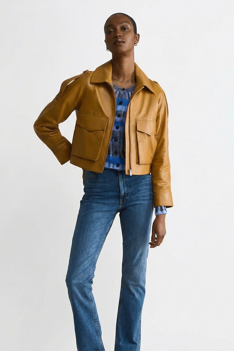 Rose Leather Jacket, Alternate, color, Caramel