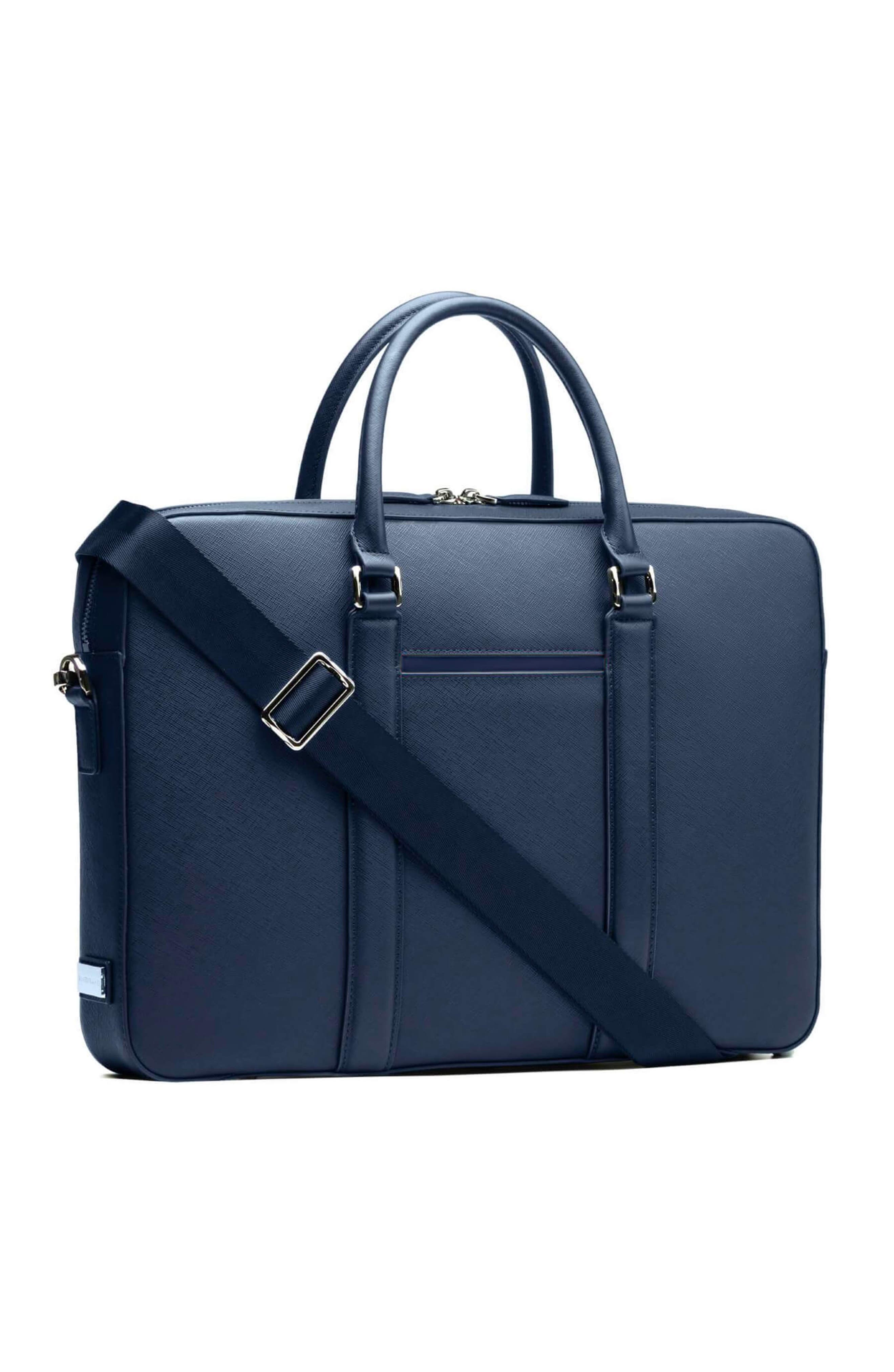 Maverick & Co. Manhattan Deluxe Leather Briefcase, Alternate, color, Navy