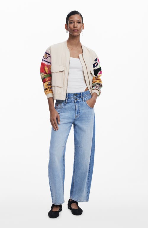 Desigual Patchwork-sleeve Bomber Jacket In Beige