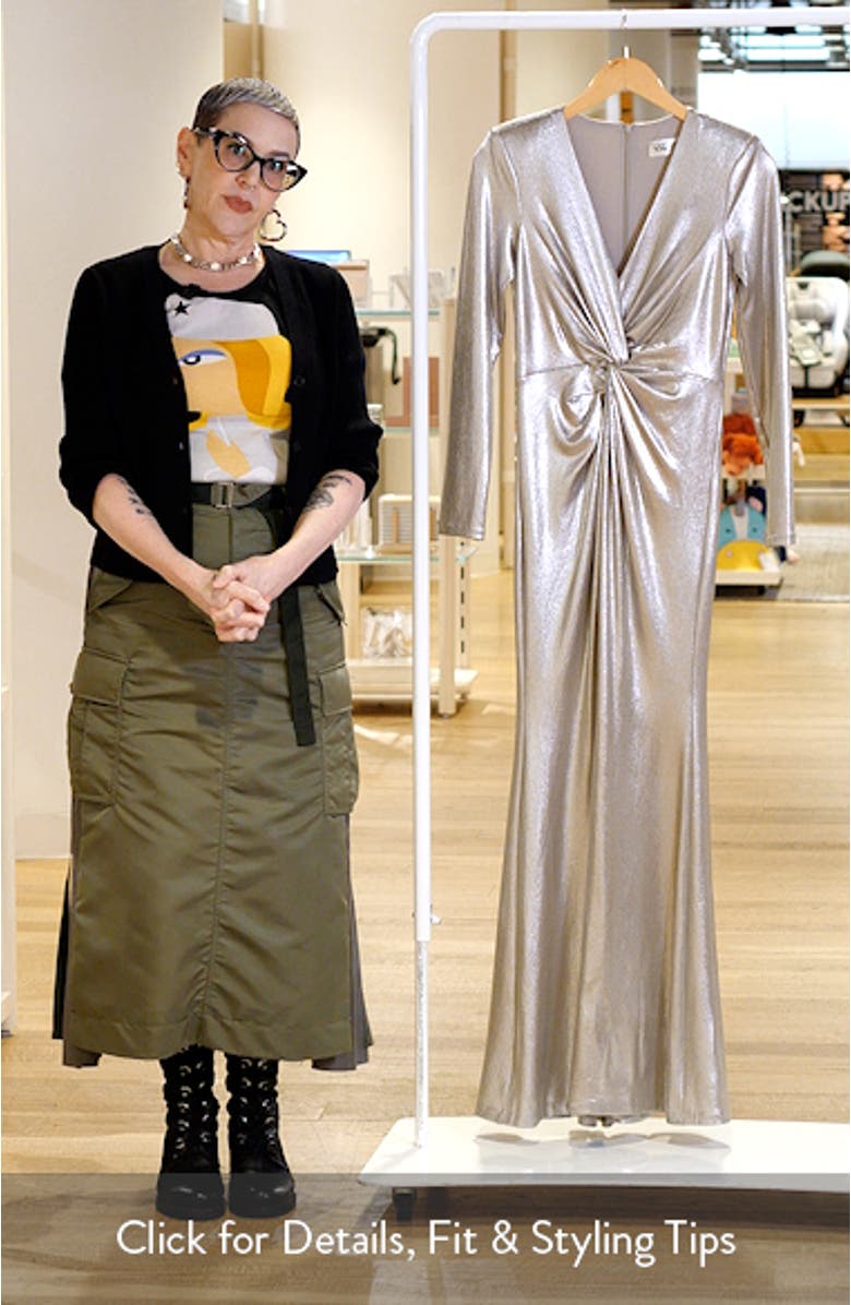 Metallic Twist Waist Long Sleeve Gown, sales video thumbnail