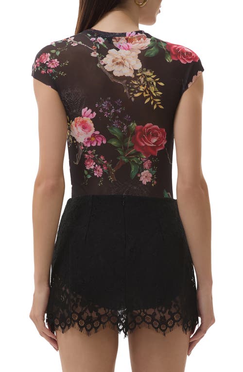 Afrm Nina Print Cap Sleeve Mesh Top In Black