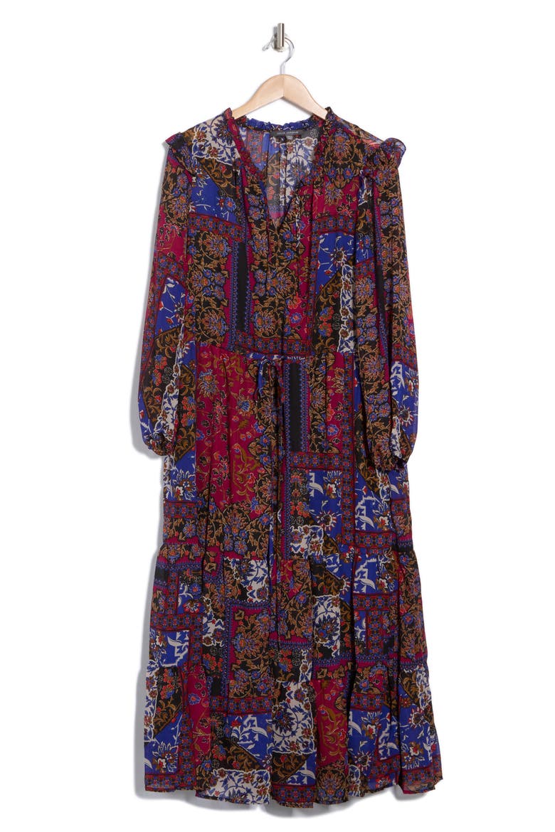 Long Sleeve Ruffle Dress, Alternate, color, BLACK MULTI
