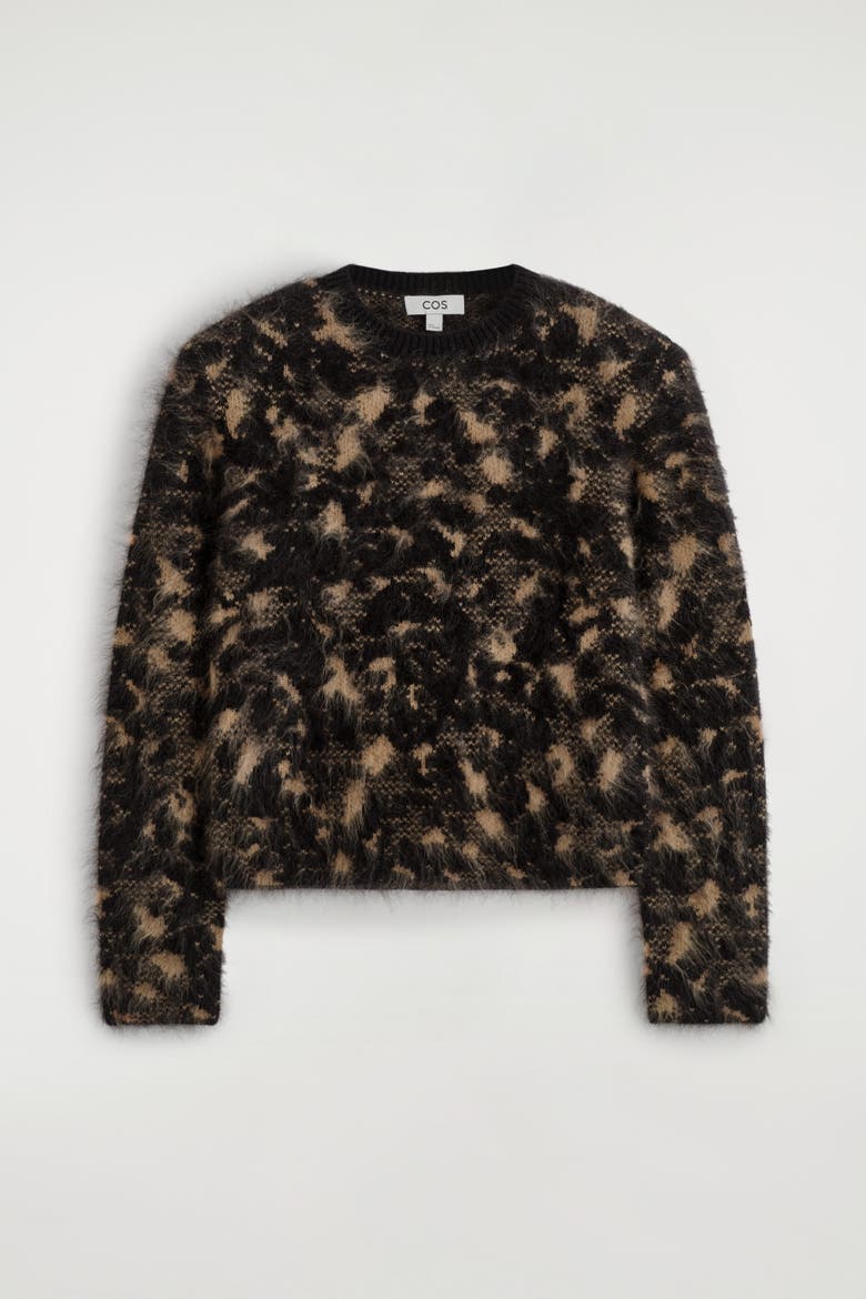 Animal Jacquard Merino Wool Sweater, Alternate, color, BLACK / BROWN