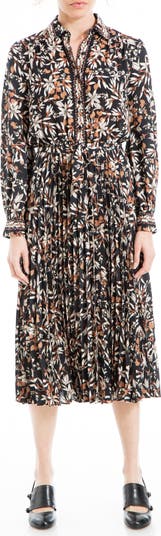 MAX STUDIO Long Sleeve Pleated Shirtdress | Nordstromrack