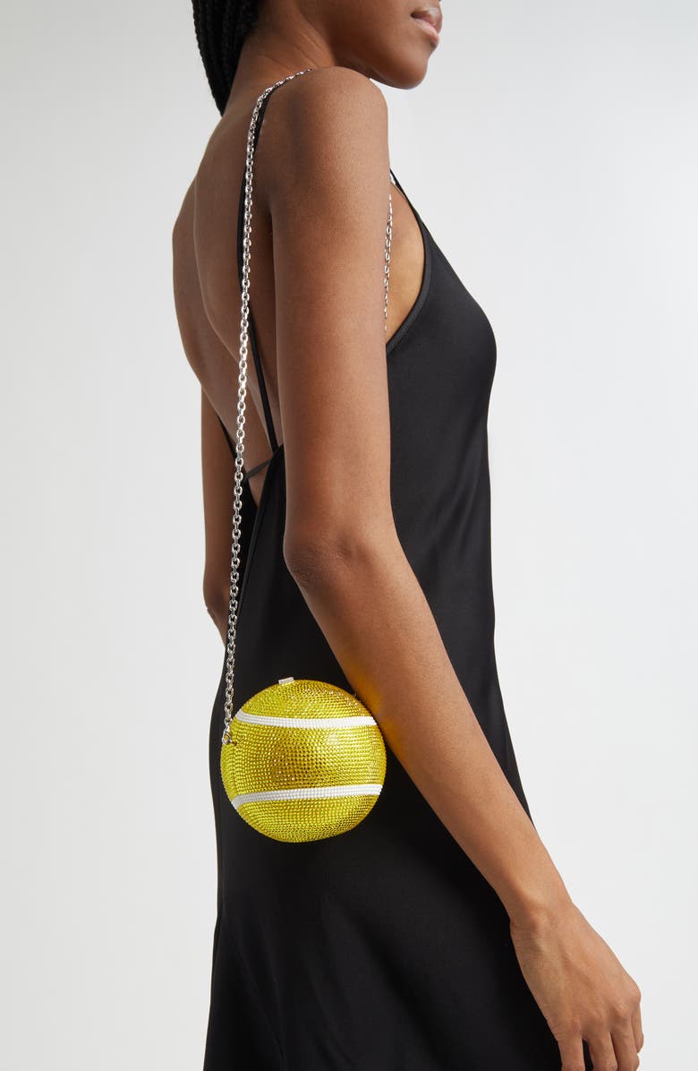 JUDITH LEIBER COUTURE Tennis Ball Crystal Embellished Clutch, Alternate, color,